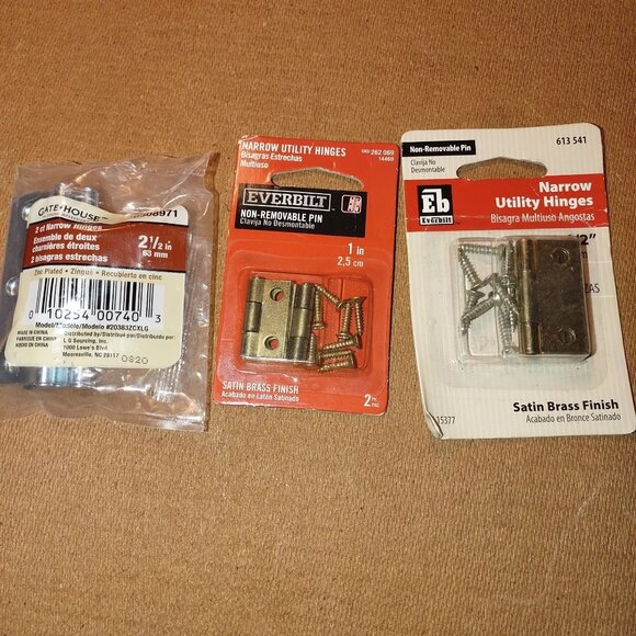 Gatehouse/Everbilt Narrow Utility Hinges 2 1/2" Satin Brass & Zinc-Plated Finish - Picture 1 of 4